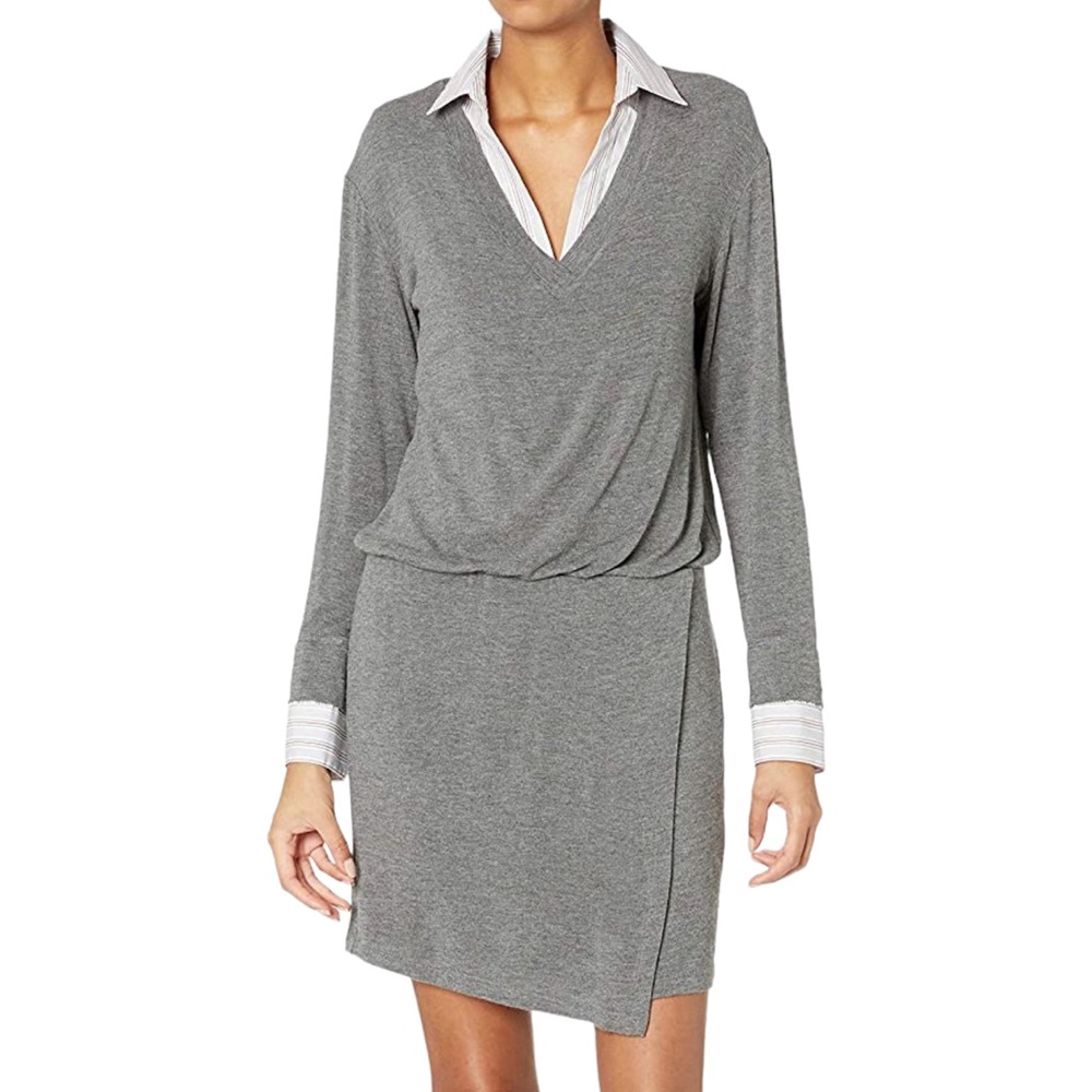 Bailey 44 Women's Long Sleeve Sweater Dress Woven Collar Greg Size Medium